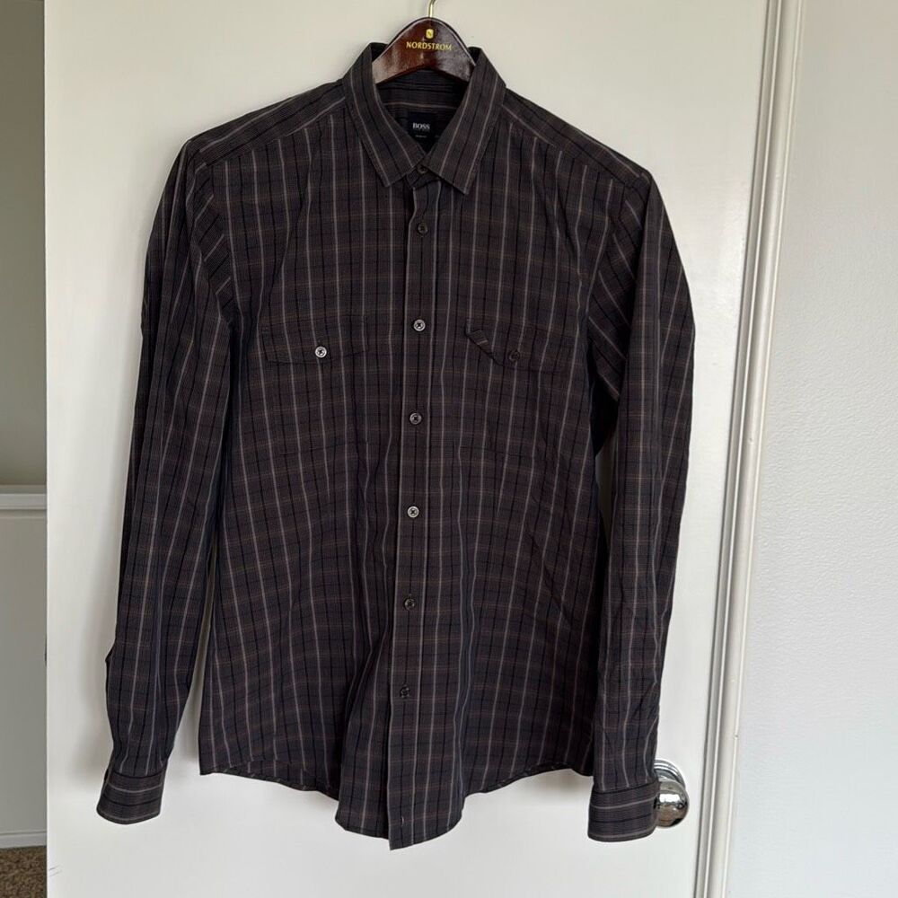 Boss Slim Fit Long Sleeve Shirt Plaid Size L